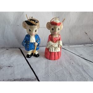 2 Sweet Vintage Ceramic Captain Lady Mouse Christmas Ornament Boy Girl 4” Korea